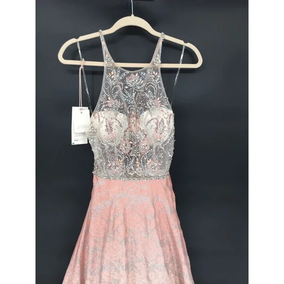 NWT Modessa Couture Light Pink Silver Beaded Ombré Illusion Gown Size 6 Prom - Picture 3 of 13
